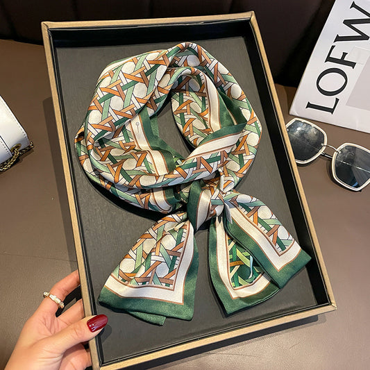 Silk scarf simple double two-color geometric pattern high quality double ribbon temperament neckerchief 