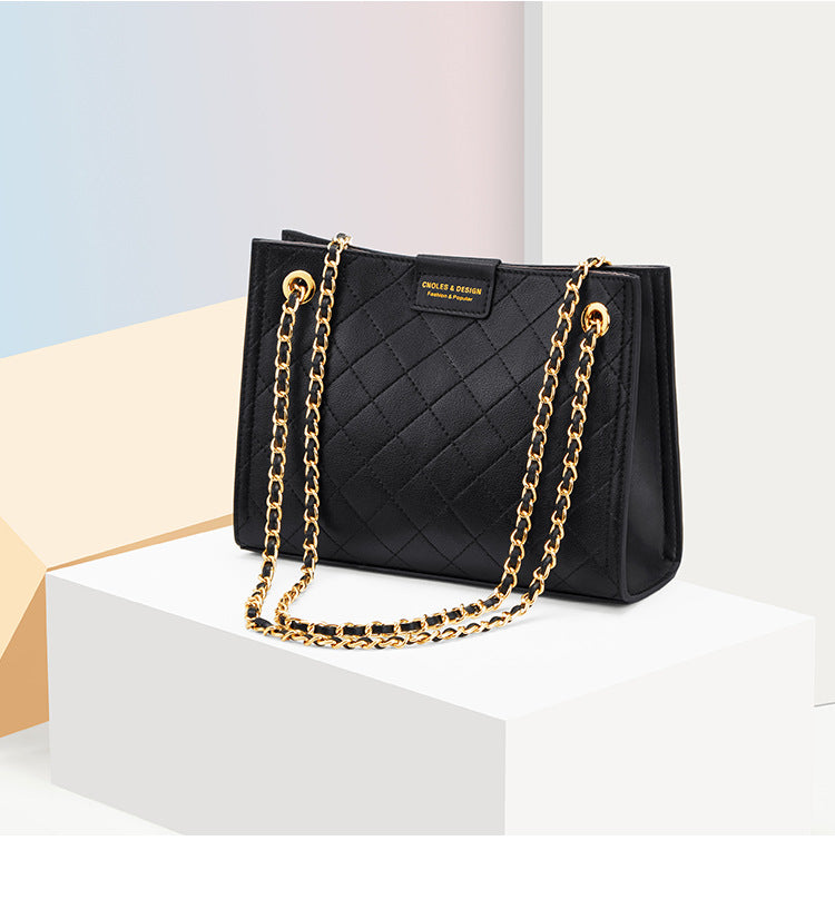 Women's Bag Cowhide Large Capacity Plaid Tote Bag Chain Bag Armpit Bag Shoulder Bag. Pochette