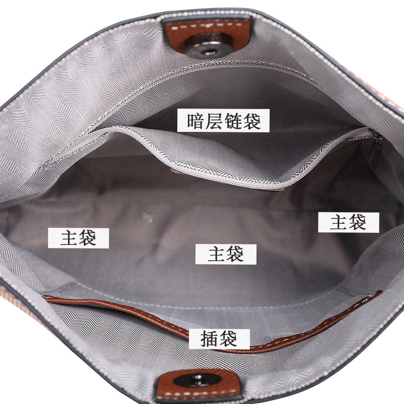 Women's bag Plaid cowhide canvas trend fashion bucket bag tote bag commuting Shoulder bag that goes with anything. Pochette