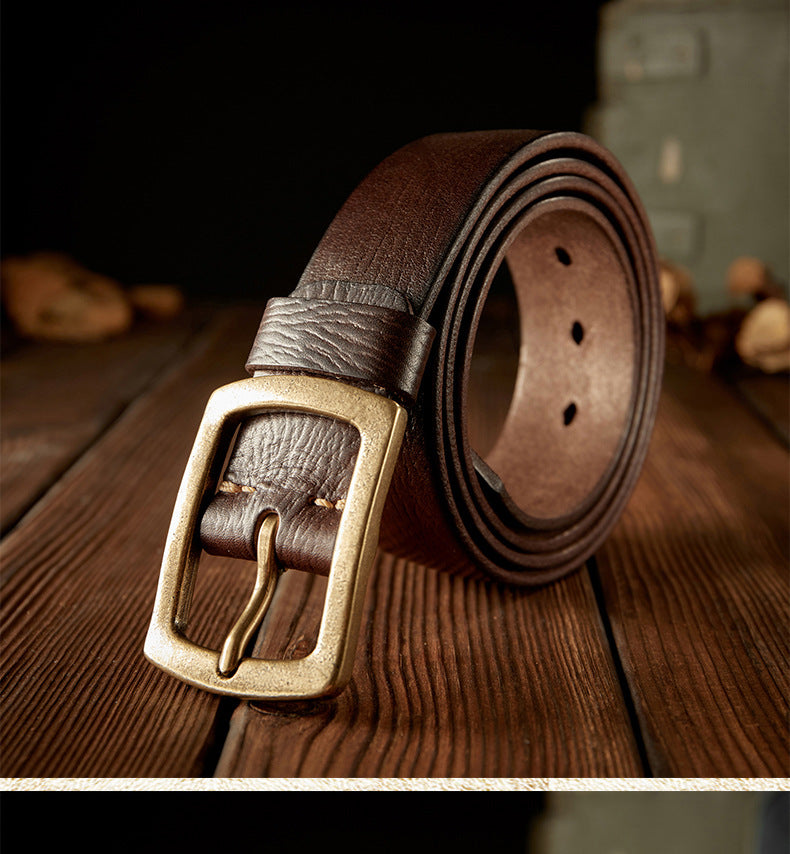 Men's Belt Original Handmade Retro Cowhide Genuine Leather Copper Needle Buckle Men's Belt
