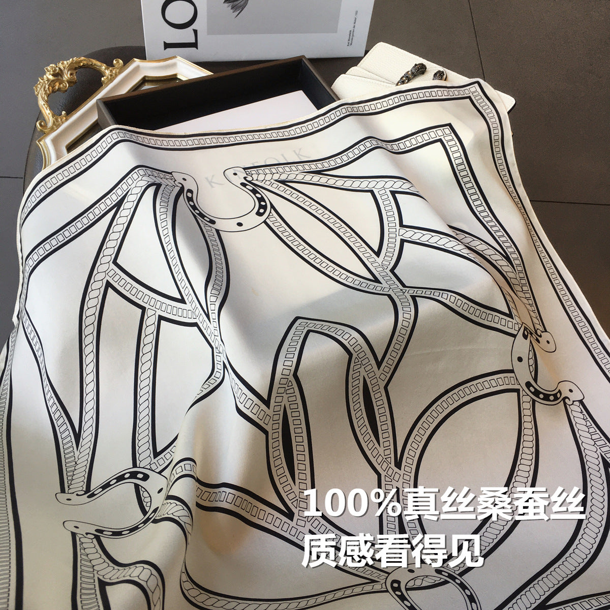 Silk Scarf Print Pattern Elegant Fashionable Silk Ornament Neckerchief Muffler Women's Scarf