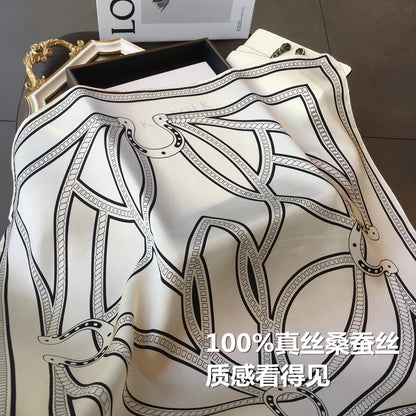 Silk Scarf Print Pattern Elegant Fashionable Silk Ornament Neckerchief Muffler Women's Scarf