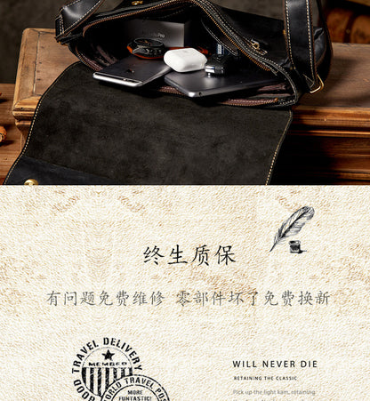 Men's Shoulder Bag Original Handmade Genuine Cowhide Leather Casual Messenger Bag Crossbody Bag 
