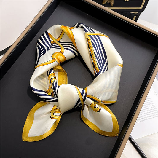 Silk Scarf Sheer Fashion Chain Print Pattern Silk Mini Scarf Women Neckerchief Temperament