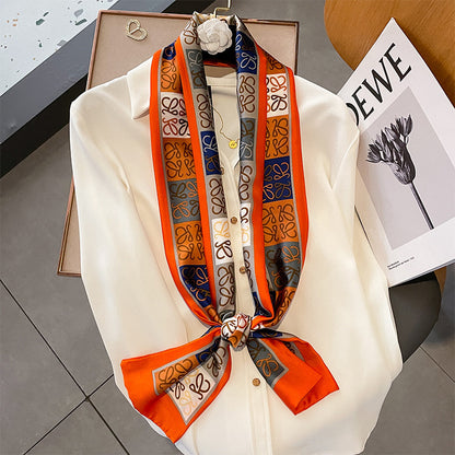 Scarf shape mother pattern double-sided double simulation silk scarf women neck guard decoration
