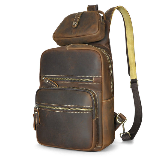 Men's Backpack Cowhide Genuine Leather Versatile Retro Outdoor Fashion Men's Bust Bag 