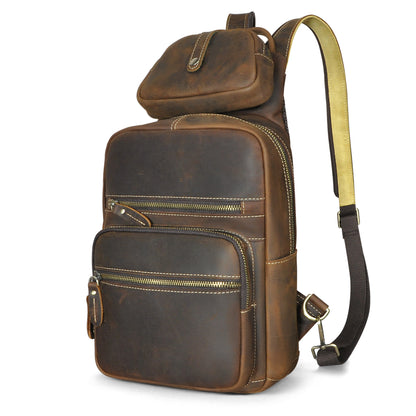 Men's Backpack Cowhide Genuine Leather Versatile Retro Outdoor Fashion Men's Bust Bag 