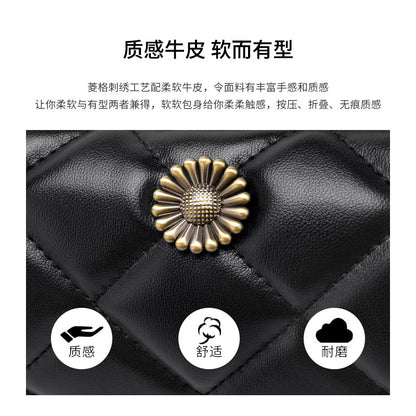 Women's genuine leather plaid cylindrical bag Crossbody bag Mini fashion chain bag Shoulder bag that goes with anything. Pochette