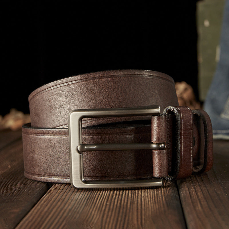 Men's Belt Handmade Cowhide Genuine Leather Retro Simple Casual Fashion Stainless Steel Needle Buckle Men's Belt 