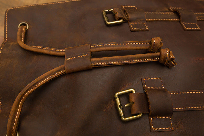 Men's Backpack, Original Handcrafted, Genuine Cowhide Leather, Retro Casual, Unisex, Travel Bag, Computer Bag