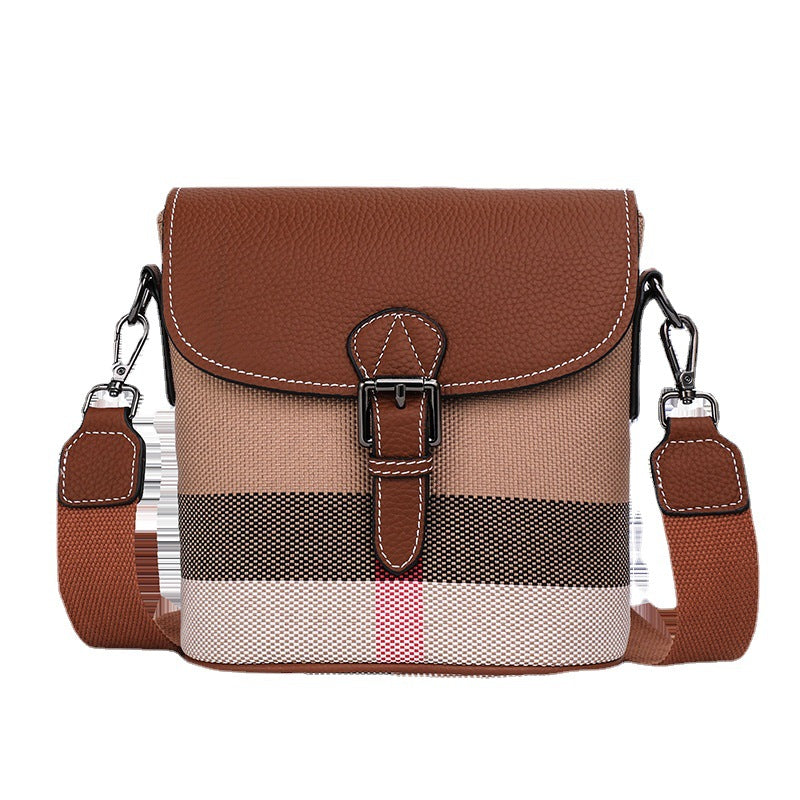 Genuine leather women's bag plaid leather bucket bag trend cowhide canvas bag trend shoulder bag. pochette