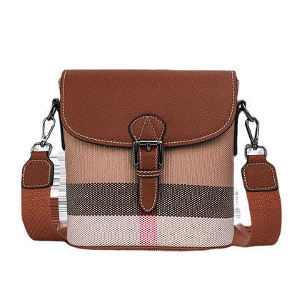 Genuine leather women's bag plaid leather bucket bag trend cowhide canvas bag trend shoulder bag. pochette