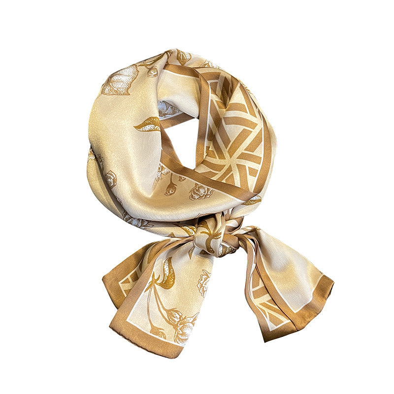 Silk Scarf Geometric Print Pattern Double Silk Ribbon Silk Scarf Women Neckerchief Double Sided 2 Colors