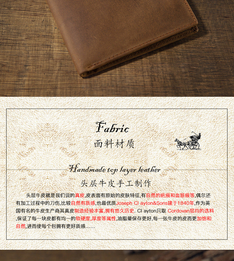 Men's short wallet made of genuine cowhide leather Crazy Horse Original casual simple thin Korean fashion unique wallet for men 