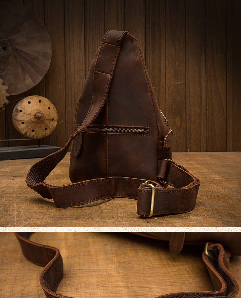 Men's Bust Bag Handmade Retro Large Capacity Cowhide Casual Men's Crossbody Bag 