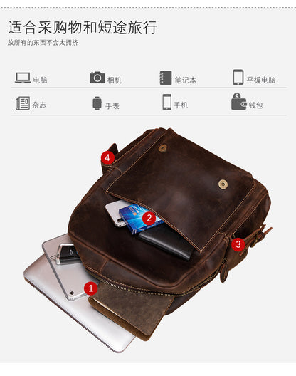 Men's Rucksack Genuine Cowhide Leather Retro Large Capacity Computer Bag for Men 