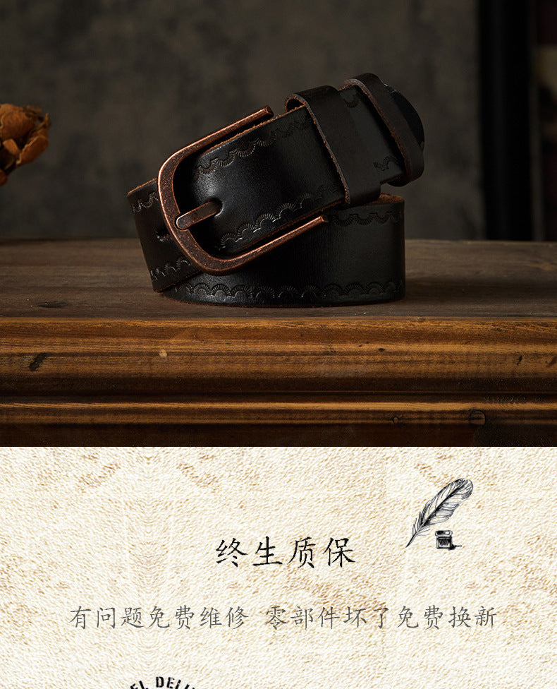 Men's belt handmade vintage cowhide genuine leather casual fashion needle buckle copper buckle belt 
