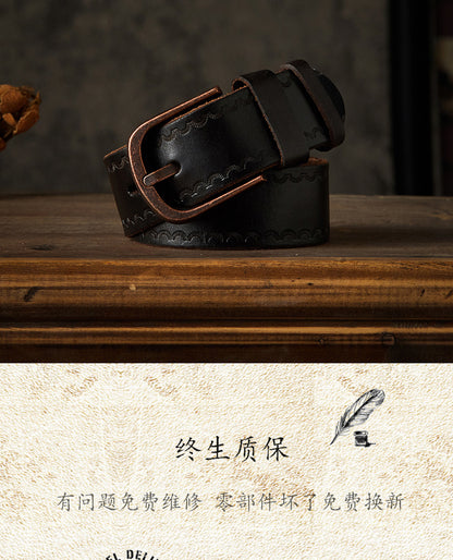 Men's belt handmade vintage cowhide genuine leather casual fashion needle buckle copper buckle belt 