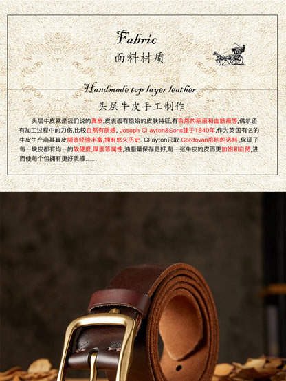Men's Belt Handmade Vintage Copper Needle Buckle Cowhide Genuine Leather Casual Men's Belt 