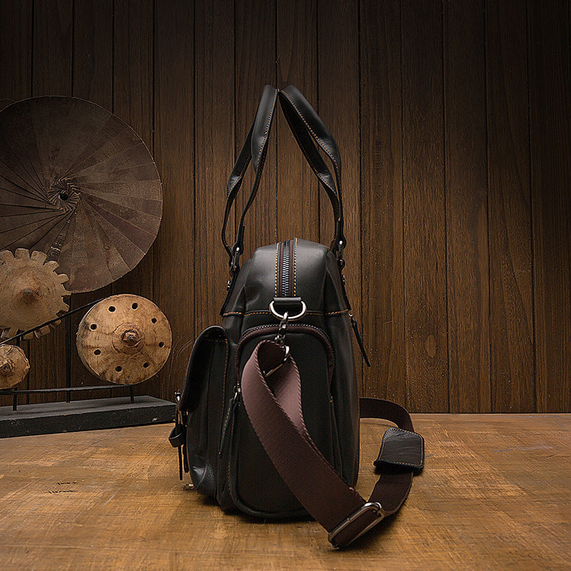 Men's Handbag, Business Trip, Travel Bag, Handmade, Genuine Cowhide Leather, Casual, Fashion, Crossbody Shoulder Bag 