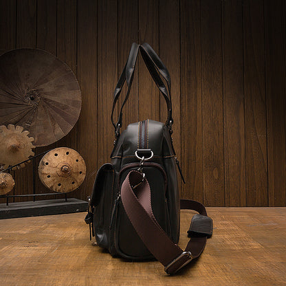 Men's Handbag, Business Trip, Travel Bag, Handmade, Genuine Cowhide Leather, Casual, Fashion, Crossbody Shoulder Bag 