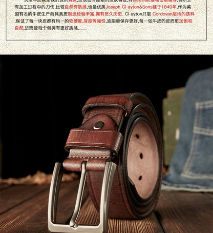 Men's Belt Handmade Cowhide Genuine Leather Retro Simple Casual Fashion Stainless Steel Needle Buckle Men's Belt 