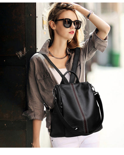 Genuine Leather Women's Bag Fashion Casual Cowhide Boston Bag Retro Large Capacity Rucksack