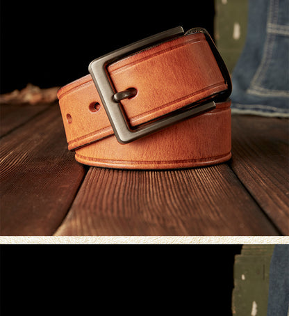 Men's Belt Handmade Cowhide Genuine Leather Retro Simple Casual Fashion Stainless Steel Needle Buckle Men's Belt 