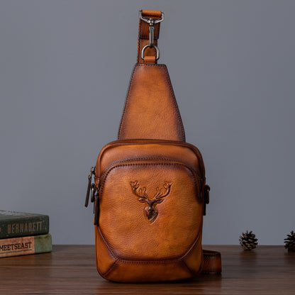 Men's Bust Bag Versatile Cowhide Genuine Leather Retro Casual Crossbody Bag for Men 