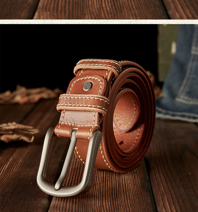 Men's Belt Handmade Genuine Cowhide Leather Needle Buckle Casual Vintage Simple Men's Belt 