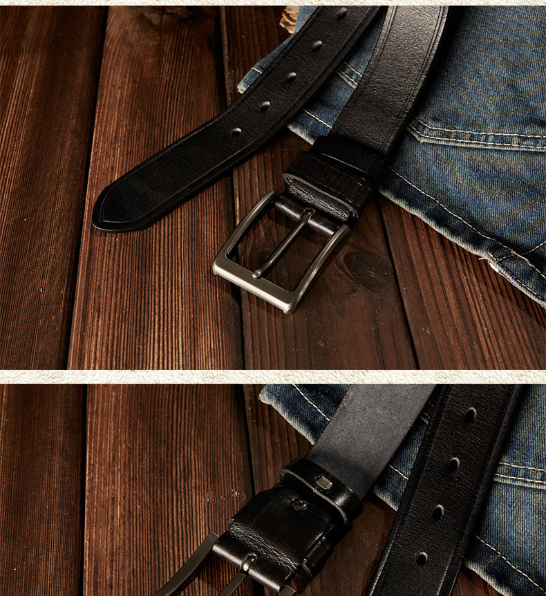 Men's Belt Handmade Cowhide Genuine Leather Retro Simple Casual Fashion Stainless Steel Needle Buckle Men's Belt 