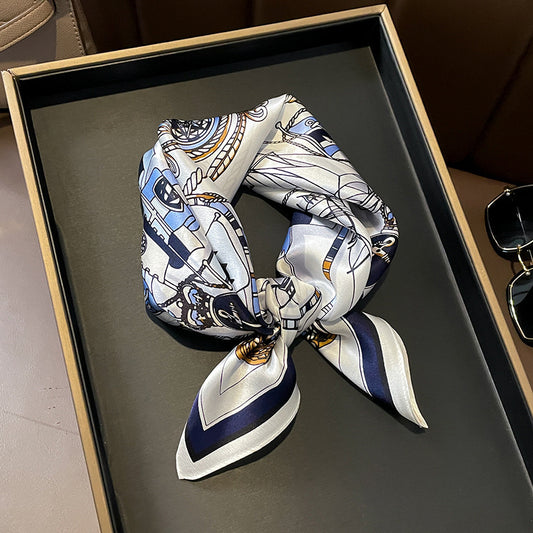 Silk scarf French retro simple chain print pattern women elegant temperament neckerchief