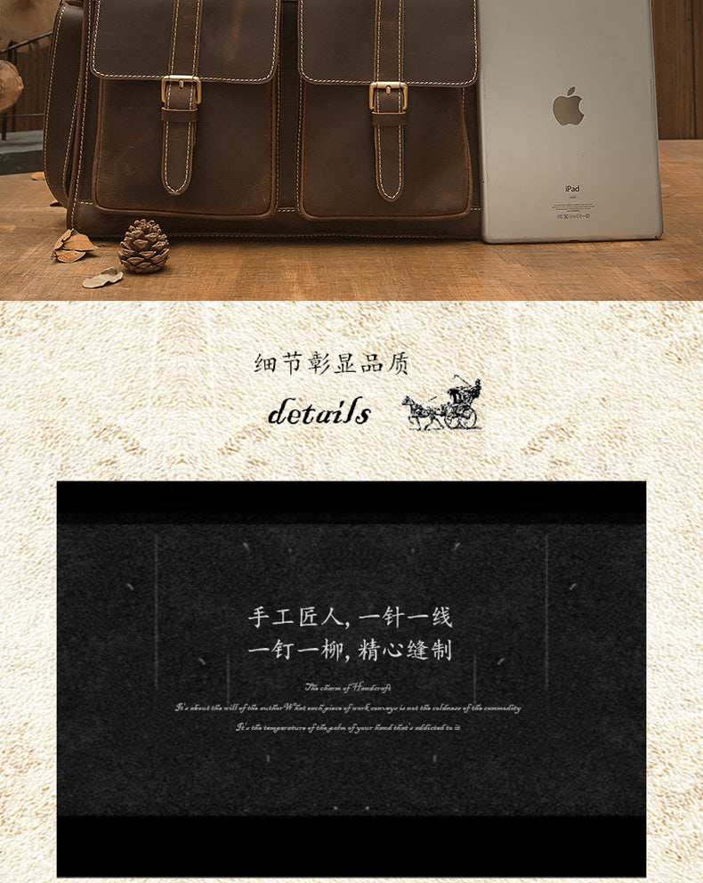 Men's Handbag Handbag Handmade Retro Cowhide Genuine Leather Shoulder Bag Crossbody Bag Crazy Horse Cambridge Briefcase 