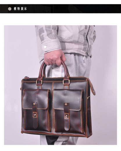 Men's Handbag Briefcase Cowhide Genuine Leather Retro Business Men Computer Bag 