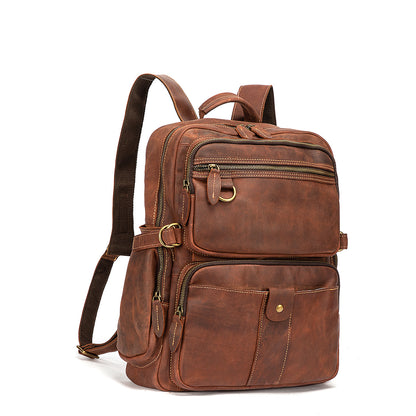 Men's backpack genuine leather cowhide retro large capacity men computer bag 