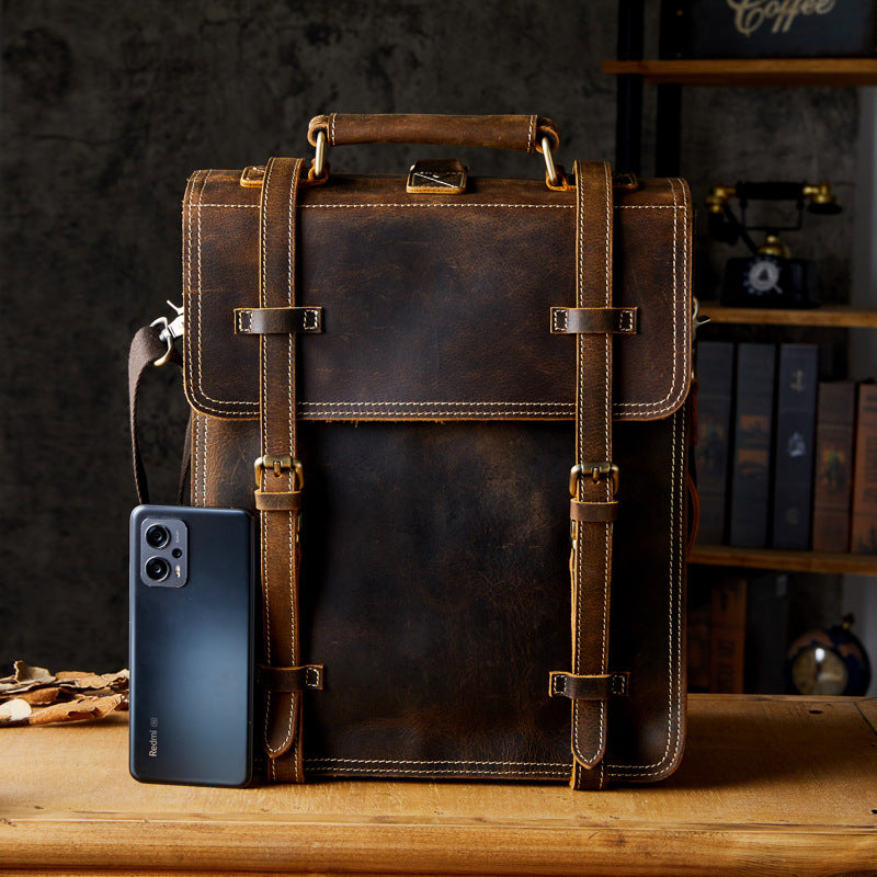 Men's Backpack Handcrafted Genuine Cowhide Leather Retro Multifunctional Casual Crossbody Bag Handbag Handbag for Men 