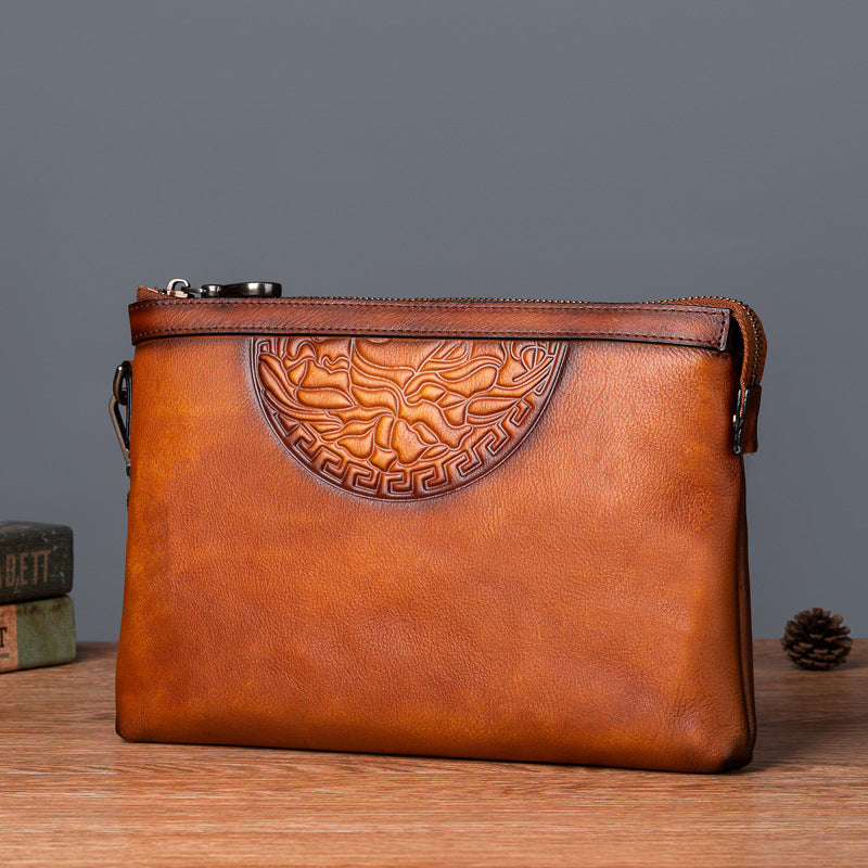 Men's Clutch Bag Genuine Cowhide Leather Retro Casual Men's Handbag 