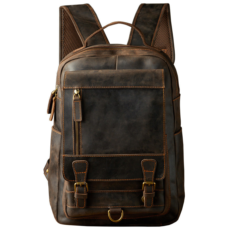 Men's Rucksack Handmade Crazy Horse Cowhide Genuine Leather Retro Outdoor Travel Bag Fashion Unique Men's Bag 