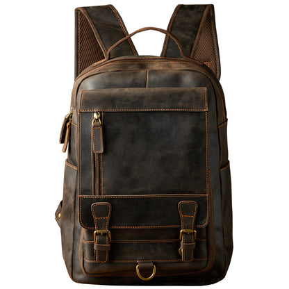 Men's Rucksack Handmade Crazy Horse Cowhide Genuine Leather Retro Outdoor Travel Bag Fashion Unique Men's Bag 