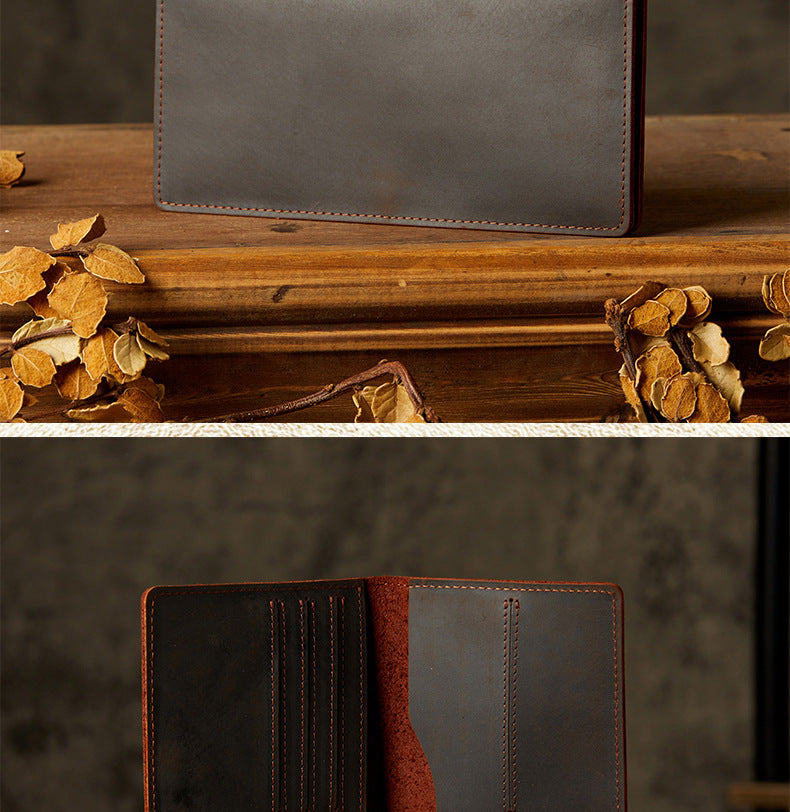 Men's long wallet, handmade, genuine cowhide leather, retro card holder, simple men's wallet handbag 