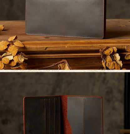 Men's long wallet, handmade, genuine cowhide leather, retro card holder, simple men's wallet handbag 