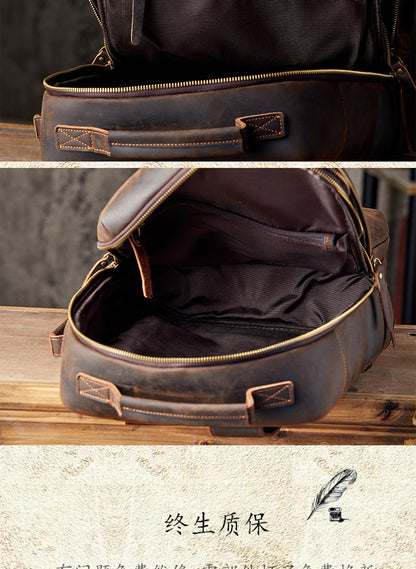 Men's Rucksacks Cowhide Genuine Leather Crazy Horse Handmade Handbags Fashion Computer Bags for Men 