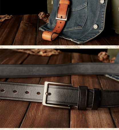 Men's Belt Handmade Cowhide Genuine Leather Retro Simple Casual Fashion Stainless Steel Needle Buckle Men's Belt 