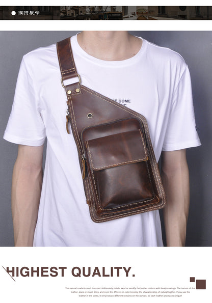 Men's Bust Bag Genuine Cowhide Leather Retro Outdoor Versatile Men's Crossbody Bag 