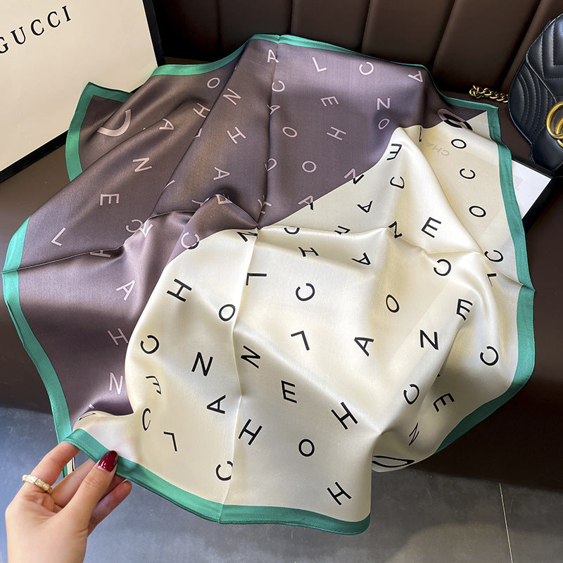 Silk scarf fashionable character pattern color matching scarf women elegant temperament scarf