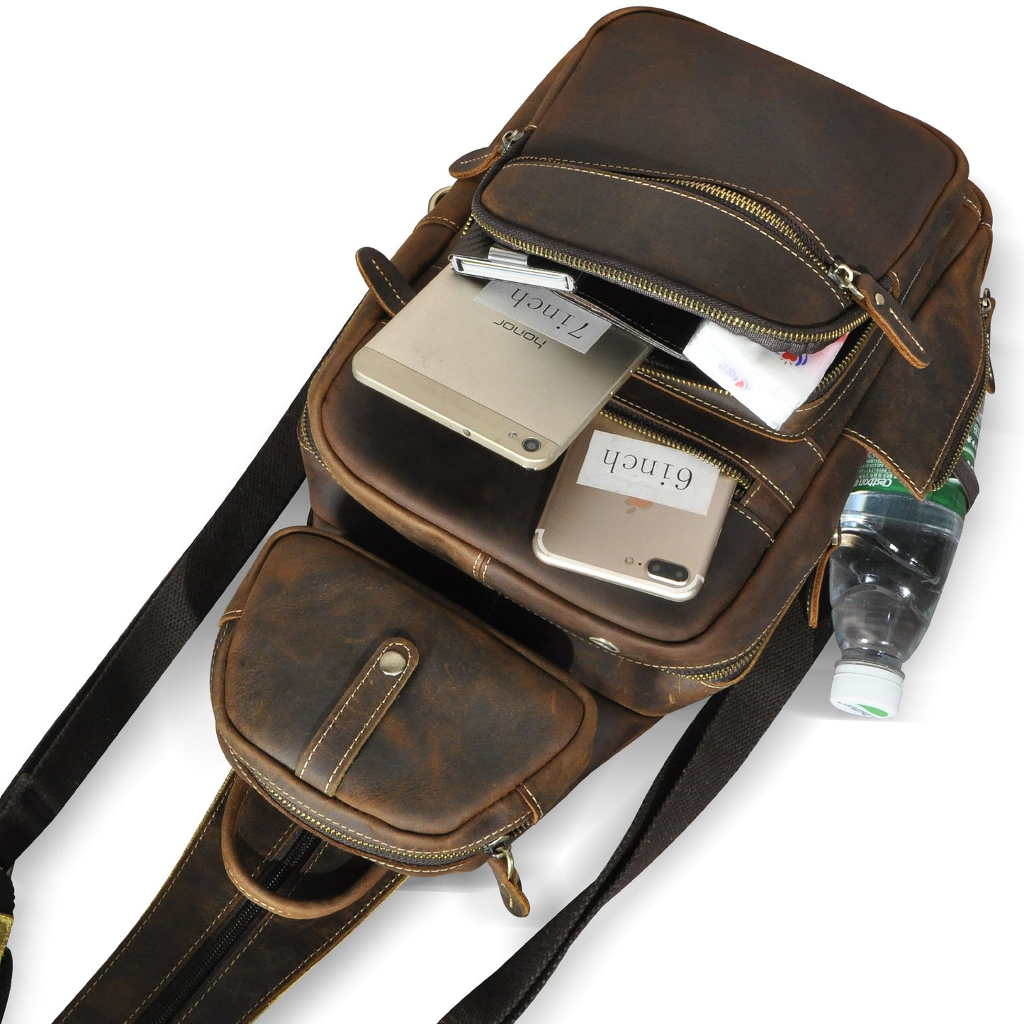 Men's Backpack Cowhide Genuine Leather Versatile Retro Outdoor Fashion Men's Bust Bag 