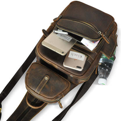 Men's Backpack Cowhide Genuine Leather Versatile Retro Outdoor Fashion Men's Bust Bag 