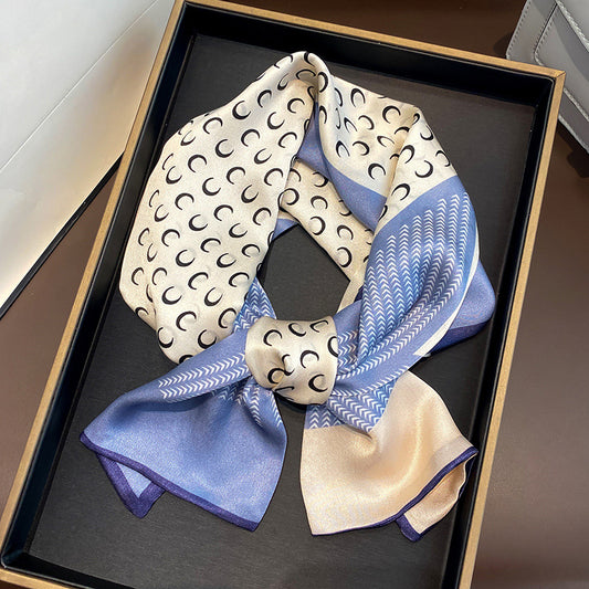 Silk scarf double print pattern tie long muffler woman ribbon temperament neckerchief