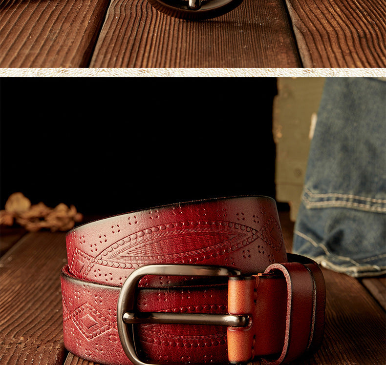Men's Belt Handmade Cowhide Needle Buckle Korean Fashion Casual Retro Men's Belt 