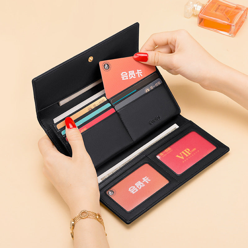 Ladies wallet cowhide plaid multifunctional long wallet clutch bag large capacity mobile bag elegant wallet